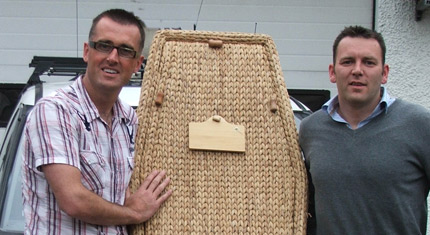 Mark Patterson, with Colin McAteer, and a "green" coffin.