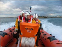 Martin at the helm of a lifeboat. Photo: RNLI