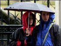 People under an umbrella