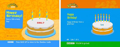 Sky and Freeview versions of the Birthdays page