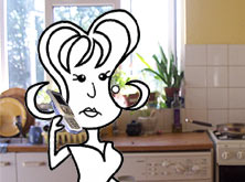 Alice on the phone in the kitchen
