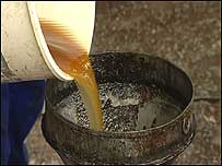 Oil being poured down drain