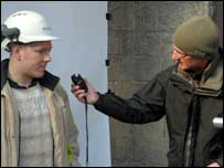 Ian Beesley with worker at Esholt treatment works
