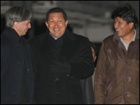 García Linera, Hugo Chávez e Evo Morales