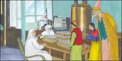 پرده دار با اطفال در فابریکه واسلین سازی