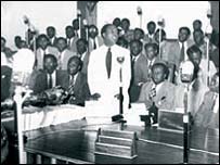 Kwame Nkrumah being sworn in as Ghana's first president