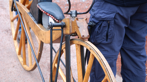 Replica of bicycle built by Kirkpatrick MacMillan, with Richard Reilly