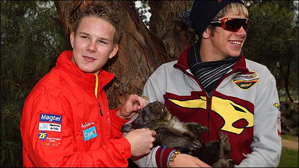 Danny Webb and Scott Redding make friends with the locals before the Australian Grand Prix (Photo: Getty Images).