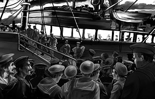 Seòladairean a' dol air bòrd na h-Iolaire