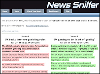 An image of the Newssniffer web site