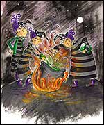 Illustration of Macbeth witches 