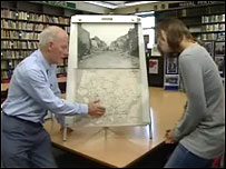 The bomb map on display in Plymouth Library