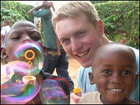 Ed Holden with children from Amani Centre