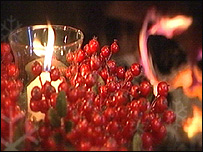 cranberries and candle