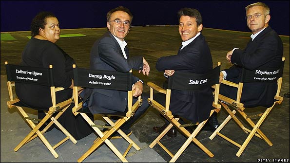 The London 2012 Ceremonies Team, executive producer Catherine Ugwu, Danny Boyle, LOCOG Chair Seb Coe and Stephen Daldry