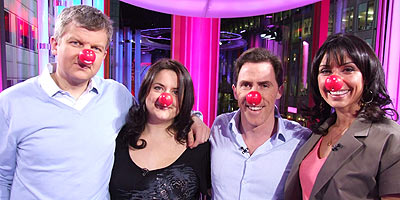Rob Brydon, Ruth Jones, Adrian and Christine (with red noses!)