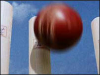 Cricket ball and stumps