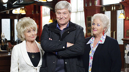 Harvey Freeman (Martin Jarvis) with Peggy (Barbara Windsor) and Pat (Pam St Clement)