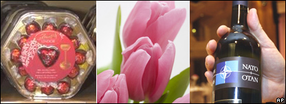 Chocolates, flowers and wine