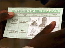 ورقه اخذ رای در انتخابات زیمبابوه