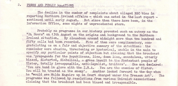 Controller's Report - BBC Northern Ireland Advisory Council Minutes, October 1971