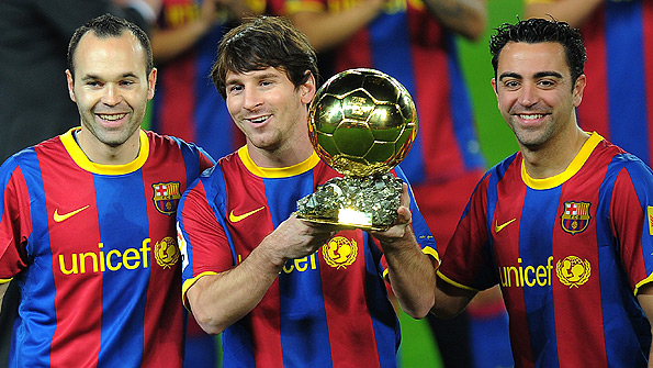 The Barcelona trio of Iniesta, Messi and Xavi are a triumph of technique over physique. Photo: Getty