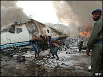 Local da queda do avião na República Democrática do Congo