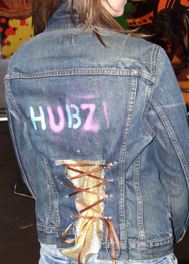 Denim jacket with lace back
