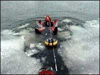 Karl Bushby in the water