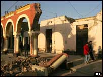 Destruição provocada pelo terremoto em Ica, a 350 km a sul de Lima