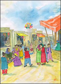 کودکان با هم عېد مبارکی می کنندو