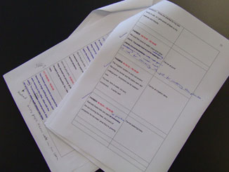 One of the scripts the voice over artists worked with.