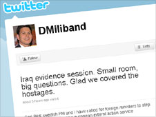 Screengrab of David Miliband's Twitter feed