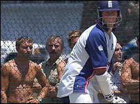 Phil watches Marcus Trescothick in the nets