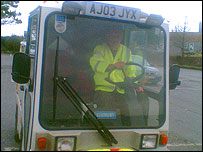 Gordon behind the wheel