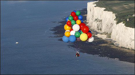 Jonathan R Trappe flying across the English Channel. Photo: Barcroft Media