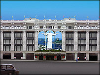 Montagem com a réplica do Cristo Redentor