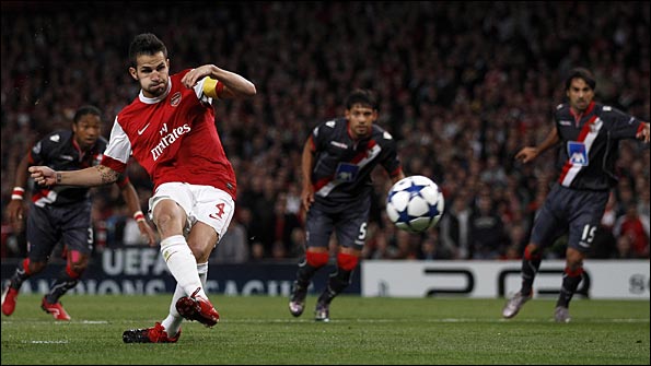 Cesc Fabregas scores from the spot against Braga