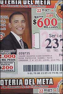 Bilhete de loteria com foto de Obama