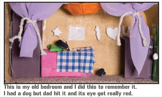 This is my old bedroom and I did this to remember it. I had a dog but dad hit it and its eye got really red.