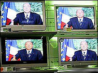 O presidente francês Jacques Chirac foi à TV logo depois do divulgado o resultado do referendo