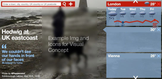 Forecasts for three places, against a beach photo