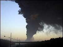 Smoke from the Buncefield blaze.