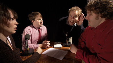 From left: Olivia Colman, David Mitchell, Robert Webb and James BachmanS