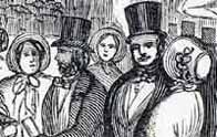 Black and white illustration showing two Victorian men wearing top hats