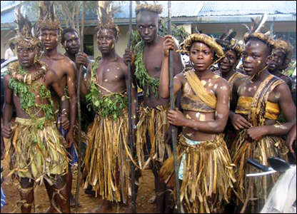 Young warriors in traditional dress at the Bunyore Cultural festival in the Emuhaya district in the west of the country