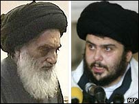 Aiatolá Ali Sistani e clérigo Moqtada al-Sadr