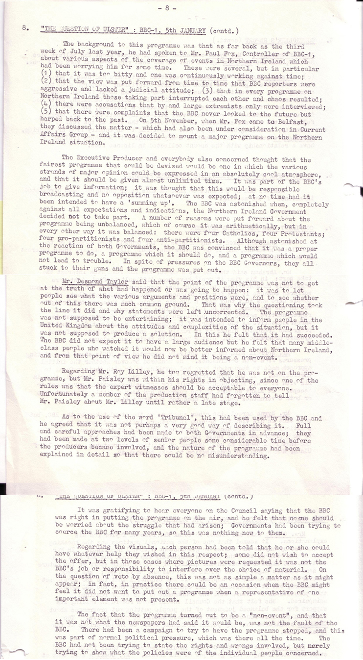 BBC Northern Ireland Advisory Council Minutes, January 1972