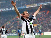 Shearer celebrates against Inter Milan