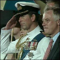 Prince Charles and last governor of Hong Kong Chris Patten at handover ceremony